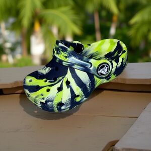 Toddler CROCS Classic Crocband Marbled Navy Neon Green Clog Size C5